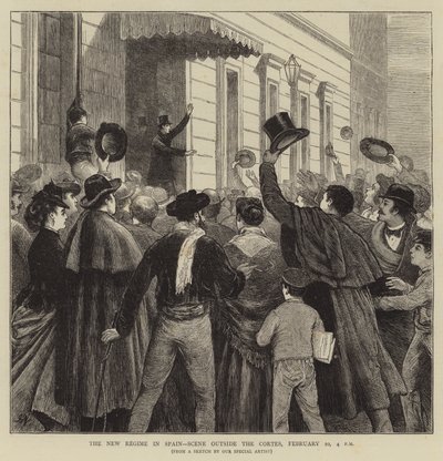 El nuevo régimen en España, escena fuera de las Cortes, 10 de febrero, 4 PM de Joseph Nash